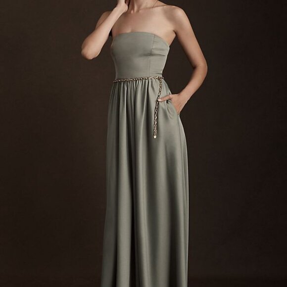 Anthropologie BHDLN Straight-Neck Satin A-Line Gown - Picture 1 of 5